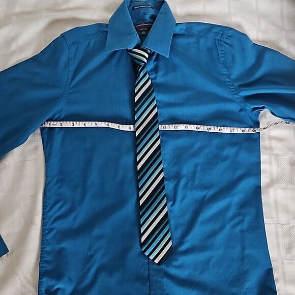 Vroom & Dreesmann Men's Button Down Long Sleeves Shirt With Tie Small Blue - Picture 8 of 16